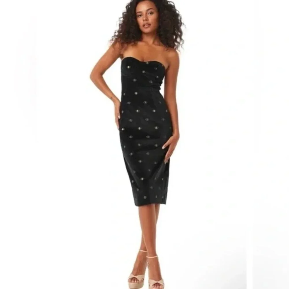 NWT Misa Los Angeles Black Velvet Evil Eye Embroidered Dress - Picture 1 of 5